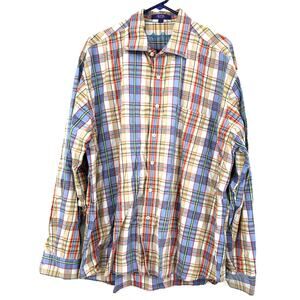 Alan Flusser Size XXL Button Down‎ Long-Sleeved Shirt Cotton Plaid Multicolor